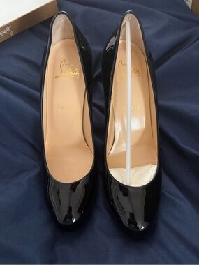 Christian Louboutin Black Patent Round-Toe Pumps